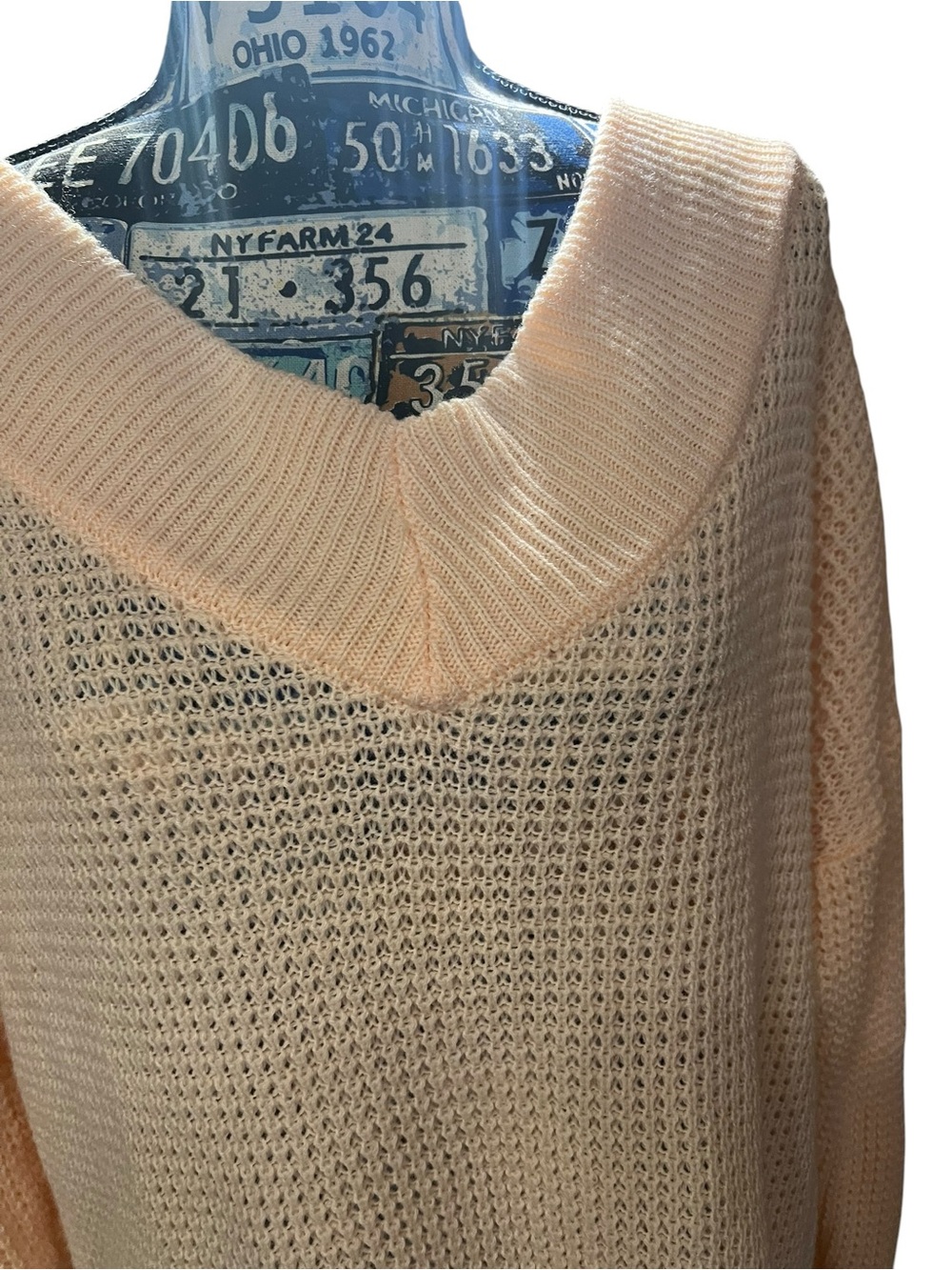 Preppy Whimsical Off The Shoulder Cottage Core Women's Light Peach Sweater Sz M - Picture 2 of 16